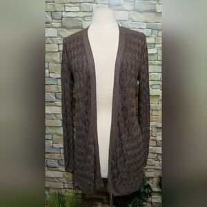 Womens Large Chocolate Sparkle Open-Front Knit Metallic Cardigan